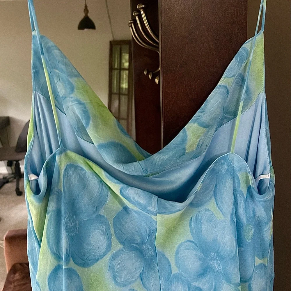 Y2K BE SMART Asymmetric Cowl Slip Maxi Dress Fairy Mermaid Coquette Floral Sz M - Picture 13 of 16